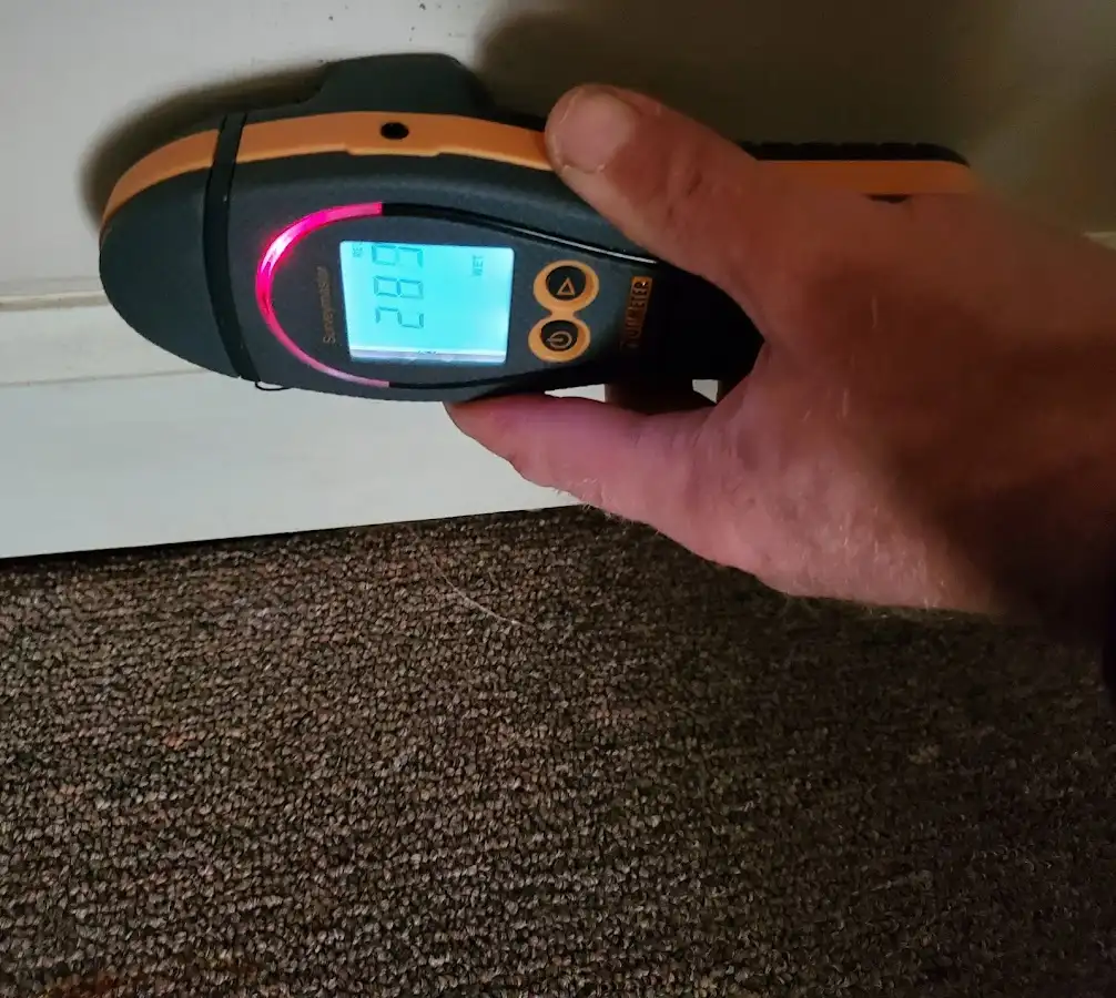 Moisture detection at baseboard during Mold Inspection & Testing in Schriever